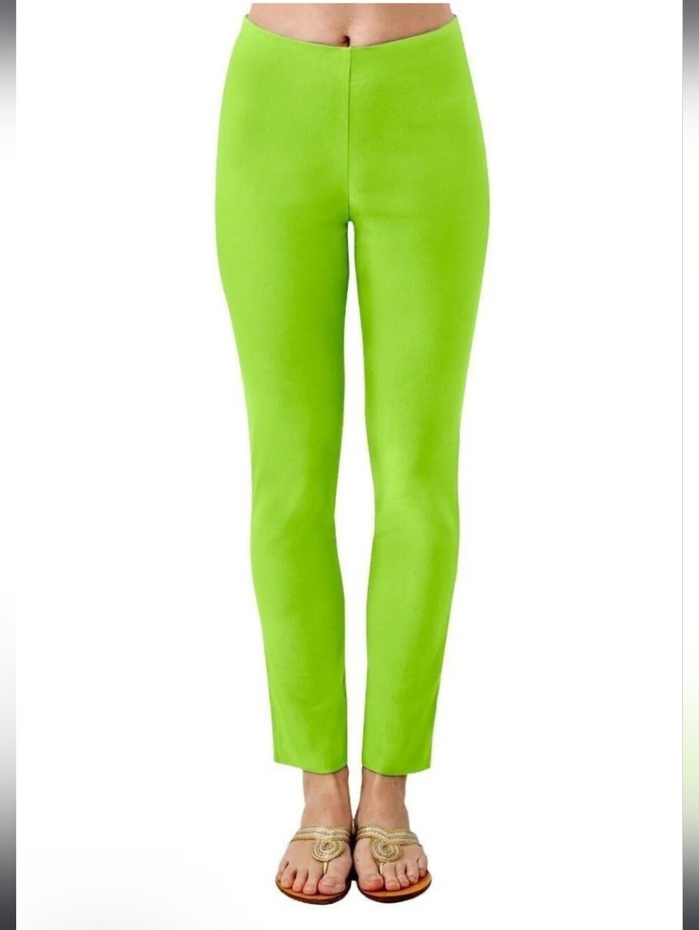 Gretchen Scott Gripeless Pull On Pants Womens Small Solid Lime Green 27" Inseam